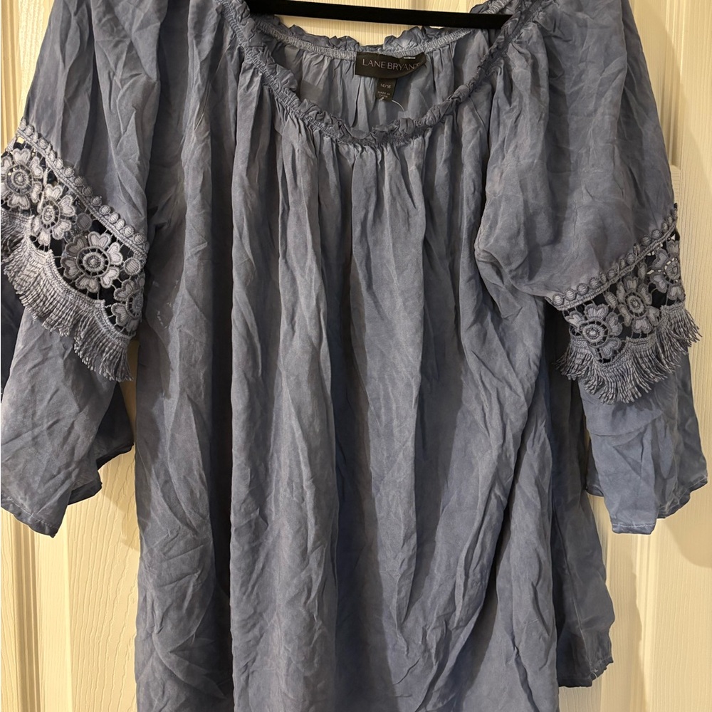 Lane Bryant Gray Ruffled Embellished Blouse Size 14/16 NWT